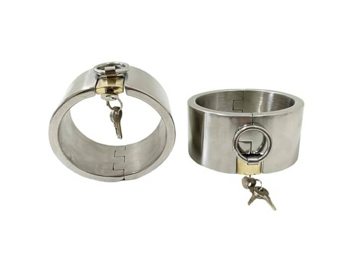5cm Hoch Schwerer Stahl Handschelle SM Extreme Metall Handcuffs Abschließbar Handgelenk Manschetten BDSM Bondage Handfesseln Fetisch Sklave Fetisch Sex Spielzeug für Männer Frauen, Oval, Frauen