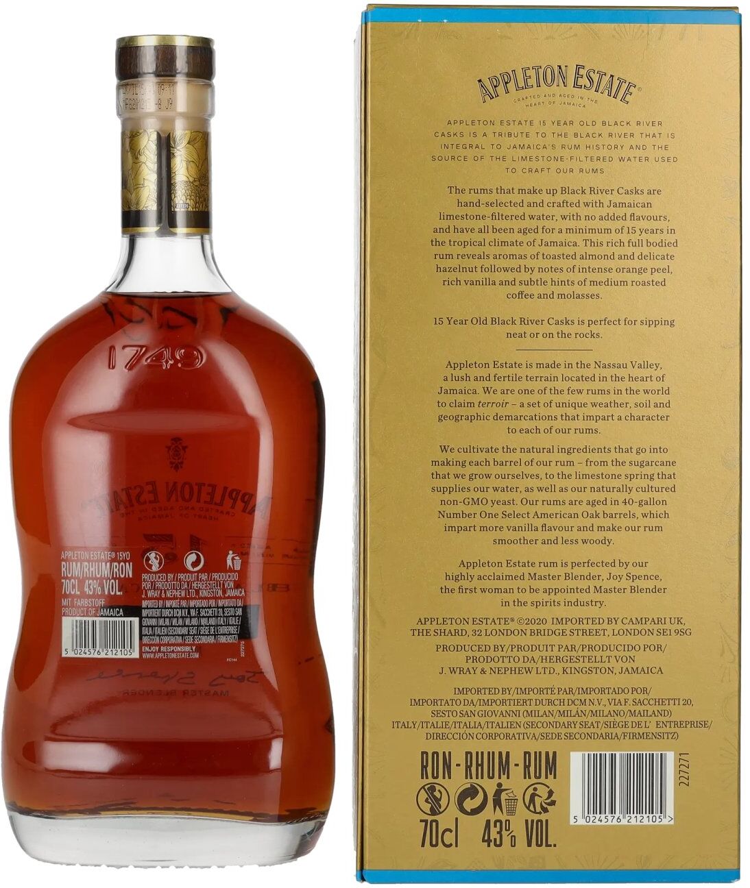 Appleton Estate 15 Years Old BLACK RIVER CASKS Jamaica Rum 43% Vol. 0,7l in Geschenkbox