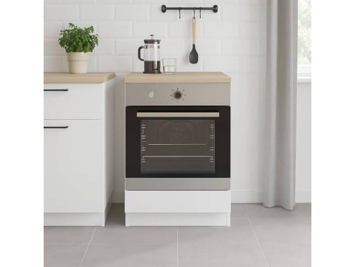 Dmora - Ofenschrank Pau, Basis für Einbaubackofen, Aufbewahrungsmodul mit Ofen, Strukturbasis für Elektrogeräte, 60x60 h90 cm, Weiß und Eiche