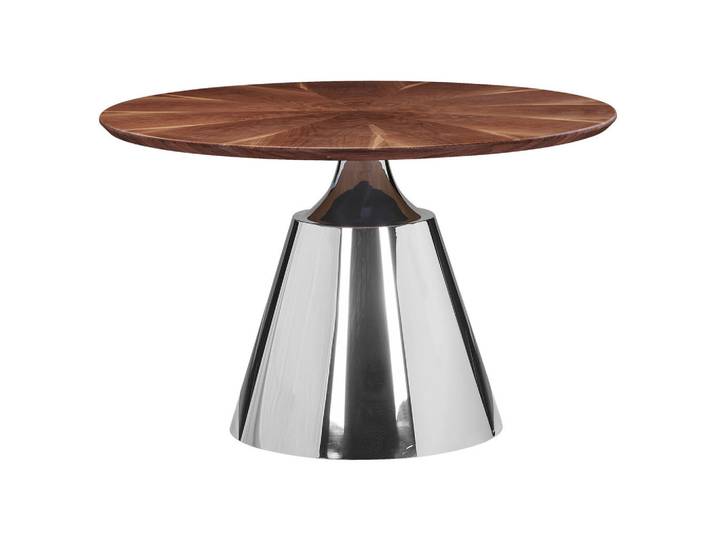 Novel Esstisch Ligneo, Walnuss, Holz, Metall, Walnuss, furniert, rund, konisch, 120x75x120 cm, Variantenauswahl, Esszimmer, Tische, Esstische, Esstische rund