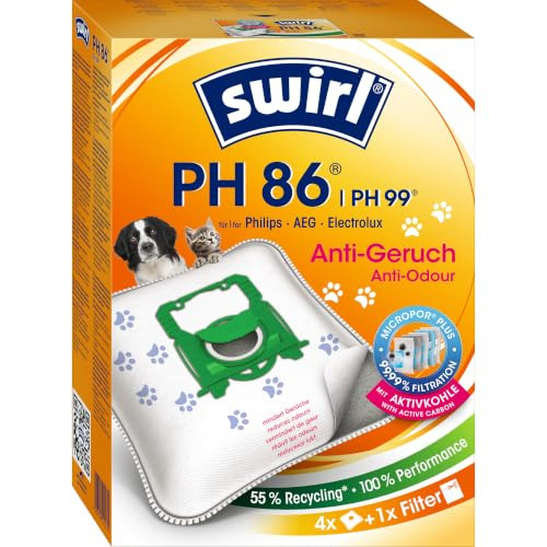 Swirl PH 86 NeutralizAir stofzuigerzakken voor Philips stofzuiger, 4 stuks + 1 filter