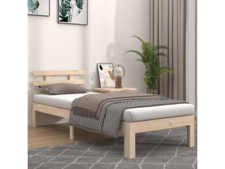 RJPLMFV Bettgestell, Massivholz, 90 x 200 cm Massives Kiefernholz, Kopfteil inklusive, Lattenrost, Robustheit für kleinen Raum
