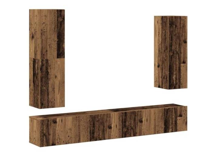 KUPTYERFG 4-TLG. TV-Schrank-Set Wandmontage Holzwerkstoff Altholz-Optik Moderne Hängeschränke fürs Wohnzimmer: Flexibles Design, reichlich Stauraum und robuste Oberflächen für Media-Geräte.