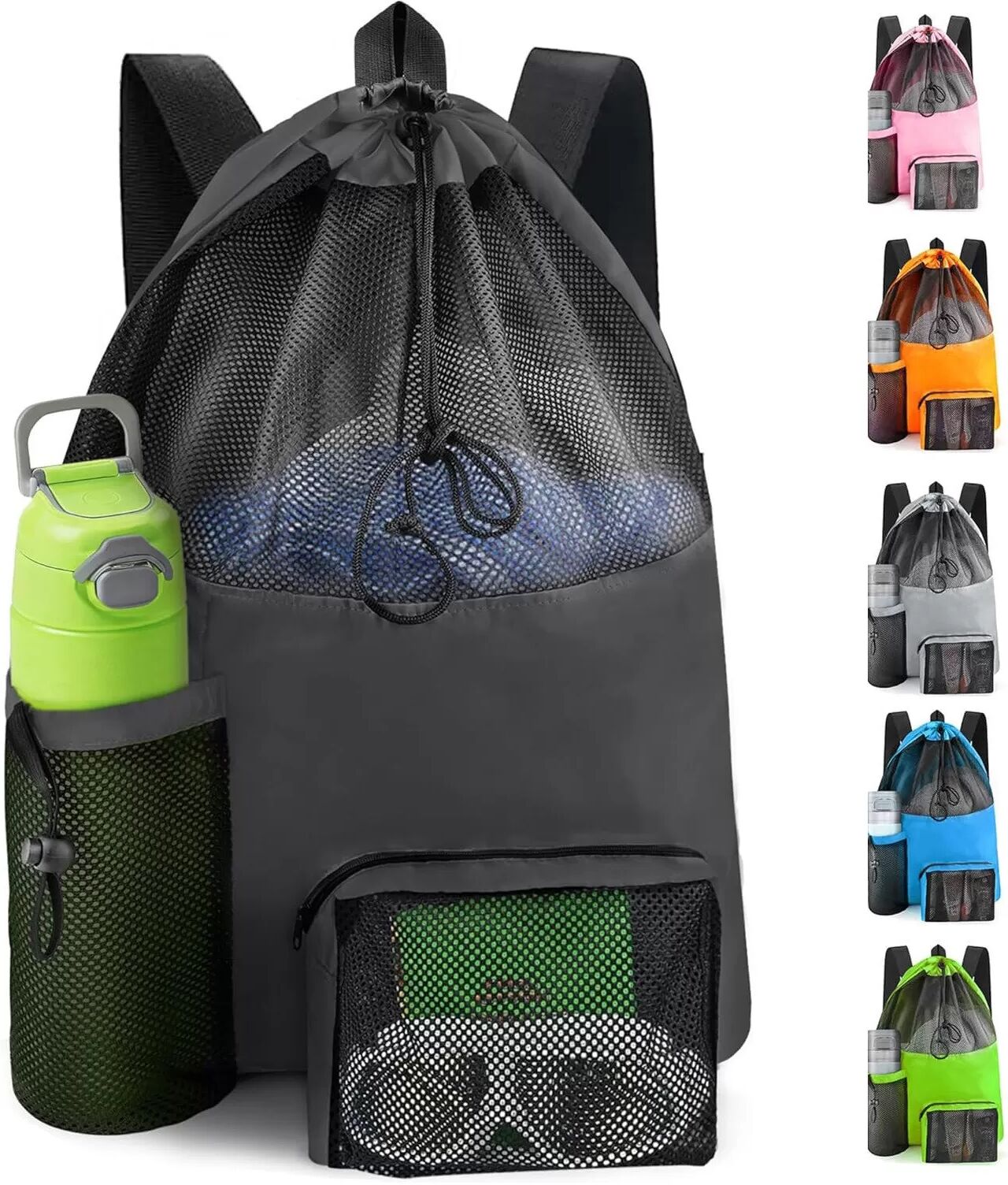 INF Mesh Strandrucksack mit Wasserflaschen- & Schlüsseltaschen - Ideal für Schwimmen, Fitnessstudio & Sport