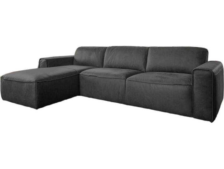 KAWOLA Ecksofa EXTRA Sofa Leder grau Recamiere links groß mit manueller Sitztiefenverstellung