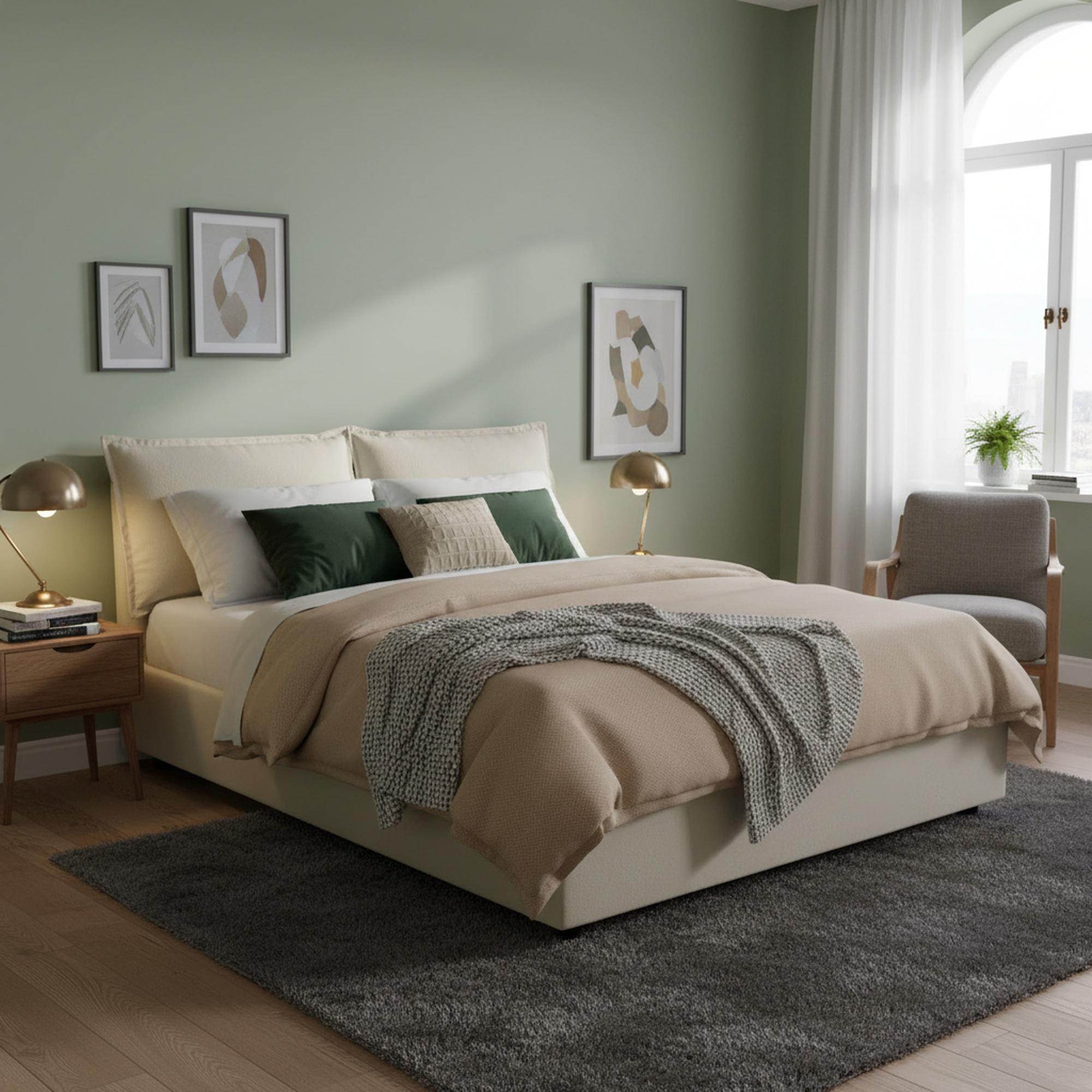Doppelbett Sabrina, Containerbett mit Stoffbespannung, 100% Italy, Frontöffnung, inklusive Matratze Cm 160x200, Beige