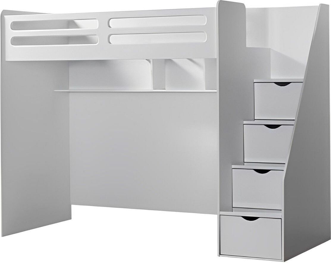 Hochbett-Set Smarti 3-teilig mit 3 Schlafplätzen Weiß - mit Schrank