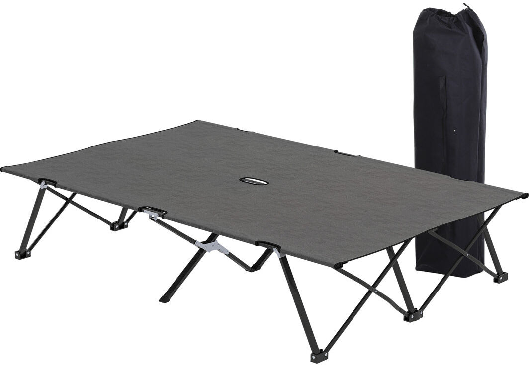 Dakota Fields Double Camping Bed Foldable Cot Sunbed w/ Carry Bag Charcoal Grey Black 40cm H X 125cm W X 193cm L