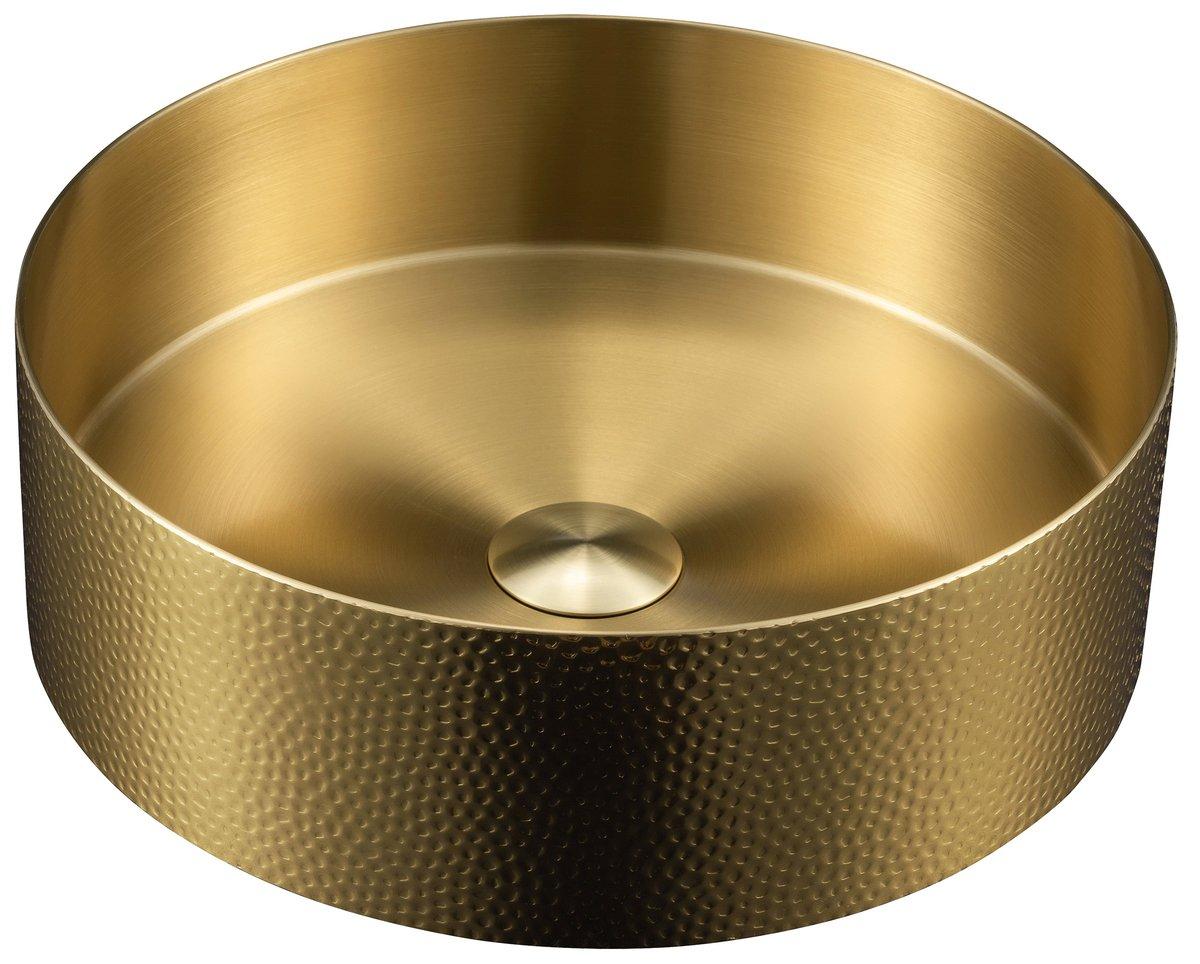 AURUM Aufsatzwaschtisch Durch. 38cm, inkl. Ablauf, Schmiedemetall, Gold matt