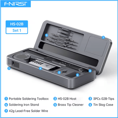 Inspire Essentials FNIRSI HS02 Smart Soldering Iron 100W With Adjustable Temperature And PD QC Fast Charging hs 02b 3 Tips box
