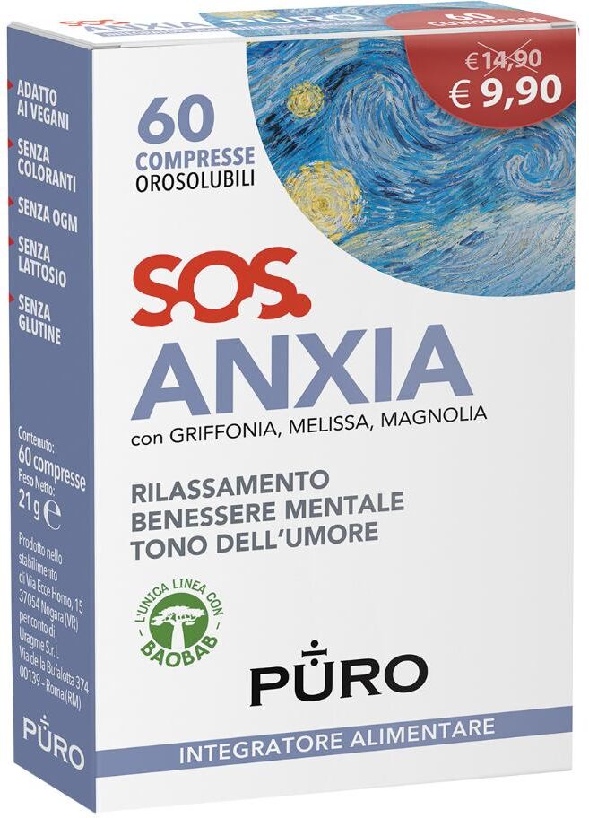 URAGME Srl Puro SOS Anxia - Benessere Mentale - 60 Compresse Orosolubili