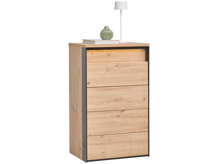 Voleo Kommode, Schwarz, Eiche Artisan, Kunststoff, 4 Schublade(n) Schubladen, F, 56x95x41 cm, Beimöbel erhältlich, Beleuchtung, Kleinmöbel, Kommoden, Kommoden
