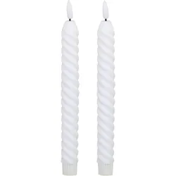 Chic Antique Stabkerze LED gedreht 2er, H24,5/Ø 2 cm weiß