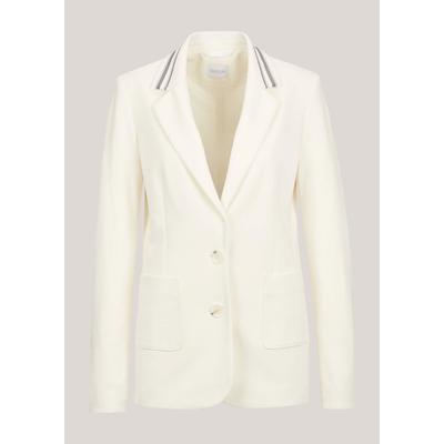 Jerseyblazer MADELEINE "Blazer Langer Jersey-Blazer mit Futter", Damen, Gr. 42, weiß (wollweiß, silbergrau), Obermaterial: 67% Viskose CV. 27% Polyamid PA. 6% Elasthan EL., Modern, normal, Blazer
