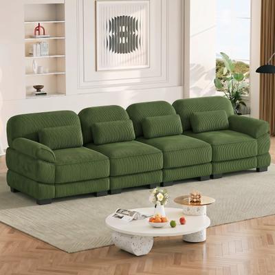 Loedds 132.3-inch 4-Seat Modular Sofa with Deep Seats, Lumbar Pillows, Detachable Arms and Connecting Brackets