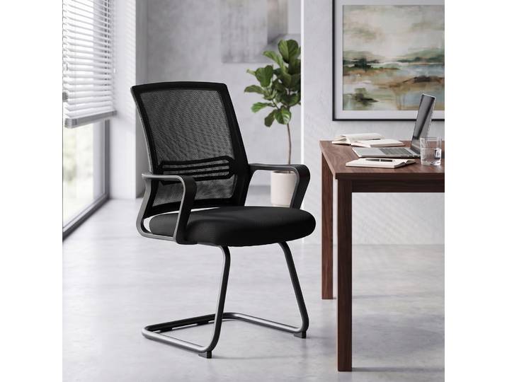 HOMCOM Chaises Bureau Ergonomiques Lot de 2 Sled Rembourrées Noir