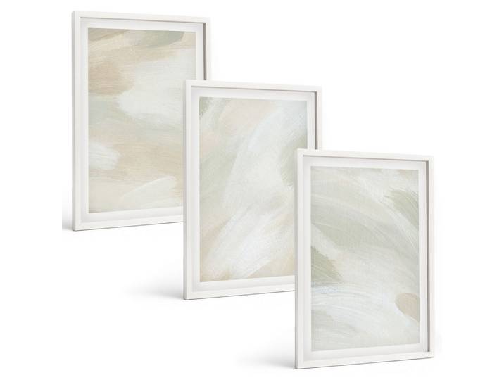 BILDER SET 3er Set - 40x60 cm Weißer Rahmen - Leuchtende Farben, abstrakter Boho-Stil