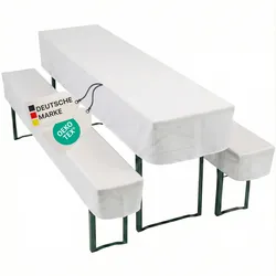 NYVI Biertischhussen Set NYVIGala - 3-teiliges Hussen-Set für Bierzeltgarnitur - Tischhusse & 2 Bierbankhussen für 220x25 cm Sitzbänke Farbe:Weiß;Größe:50x220 cm + 2x 25x220 cm