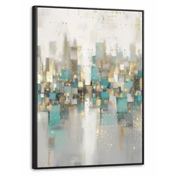 LEINWAND Bilder mit Rahmen - Abstrakt - Blöcke - Gold - Skyline - 70x100