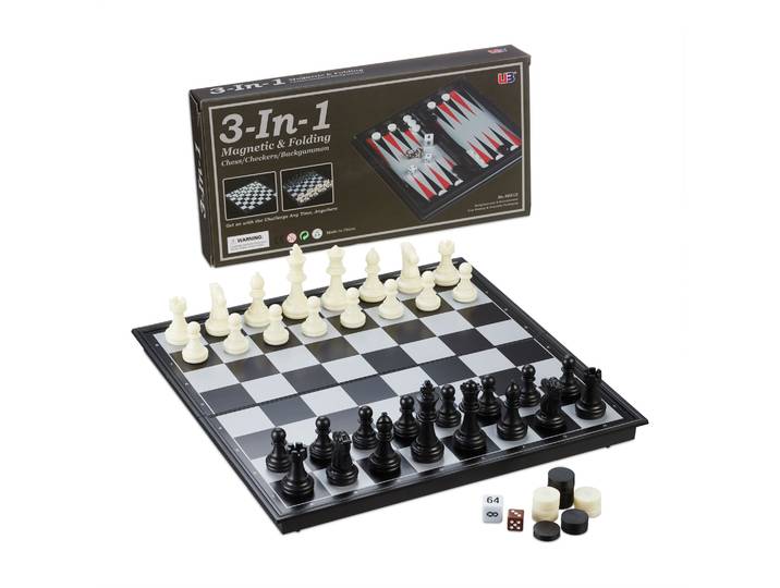 3-in-1 Schachspiel magnetisch Weiss-Rot-Schwarz
