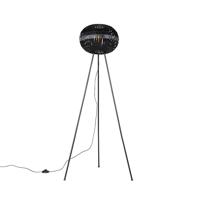 Qazqa Moderne Tripod Vloerlamp Zwart met Stoffen Kap en Dimbare E27 Fitting - Hoogte: 137 cm