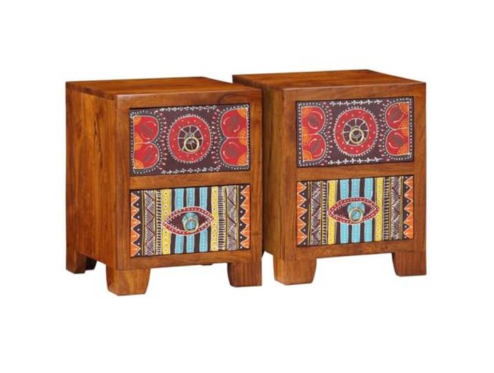 Makastle Nachttisch 2er Set, Beistelltisch 35x35x45 cm Massivholz Akazie