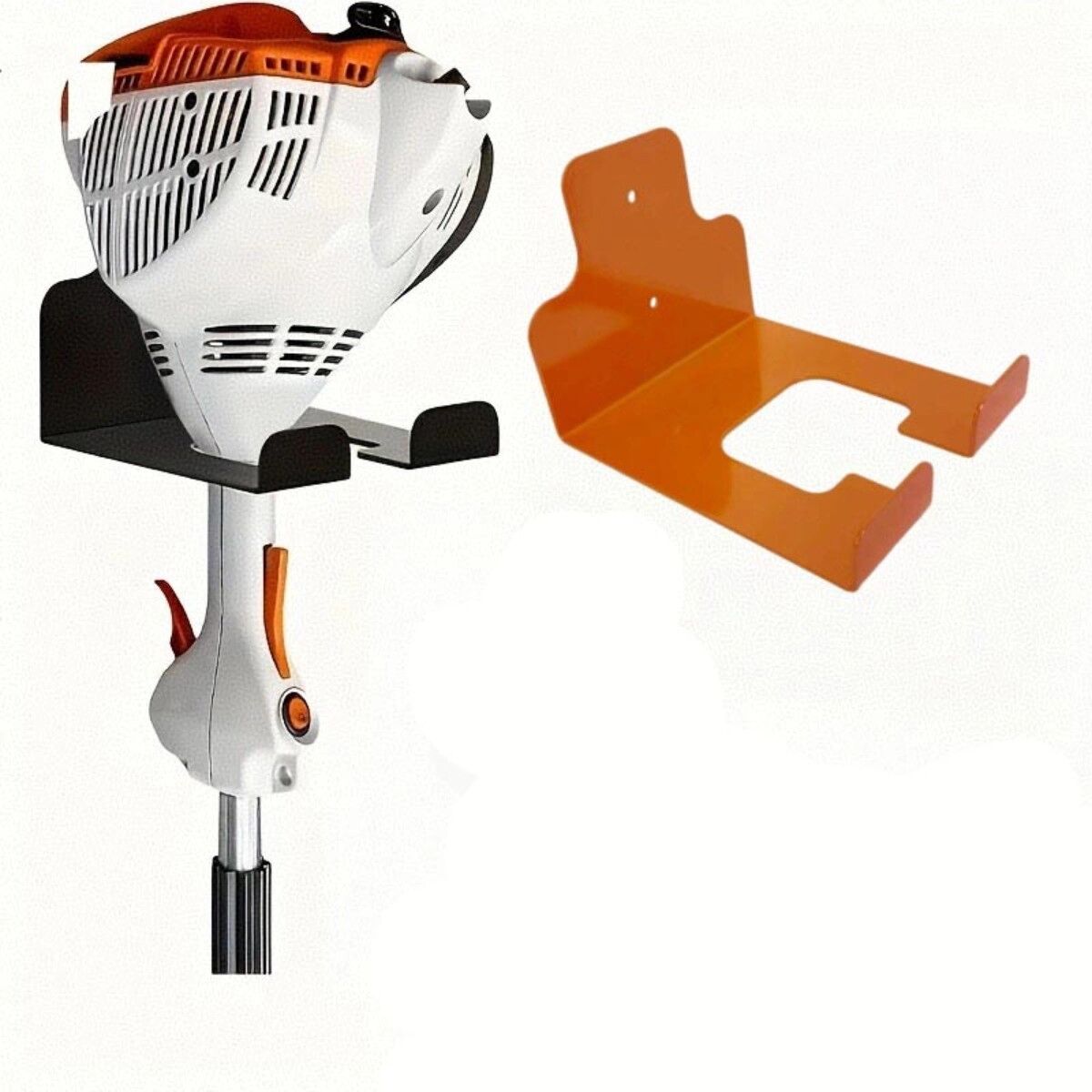 INF Wandhalter für Trimmer – Eisenhalter für Freischneider und Rasentrimmer, platzsparende Garage- und Gartenorganisation Orange