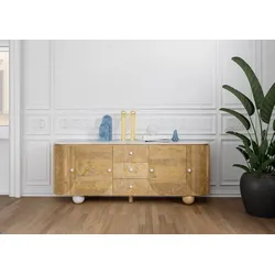 Sideboard Mango 200x40x80 natur lackiert / Marmor weiß FLORENZ #122