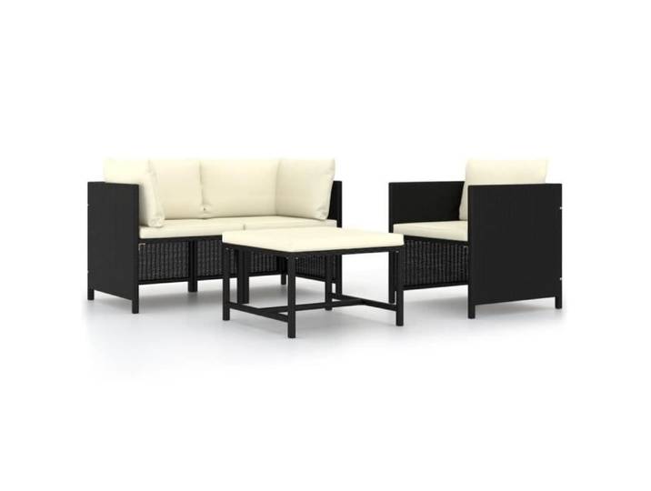 Canapés de jardin 4 pcs avec coussins Noir Résine tressée 313518