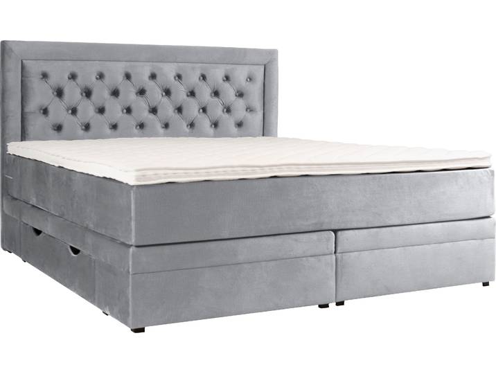 Boxspringbett, Polyester, Grau, 180×200 cm, Taschenfederkernmatratze, Leonique Julien
