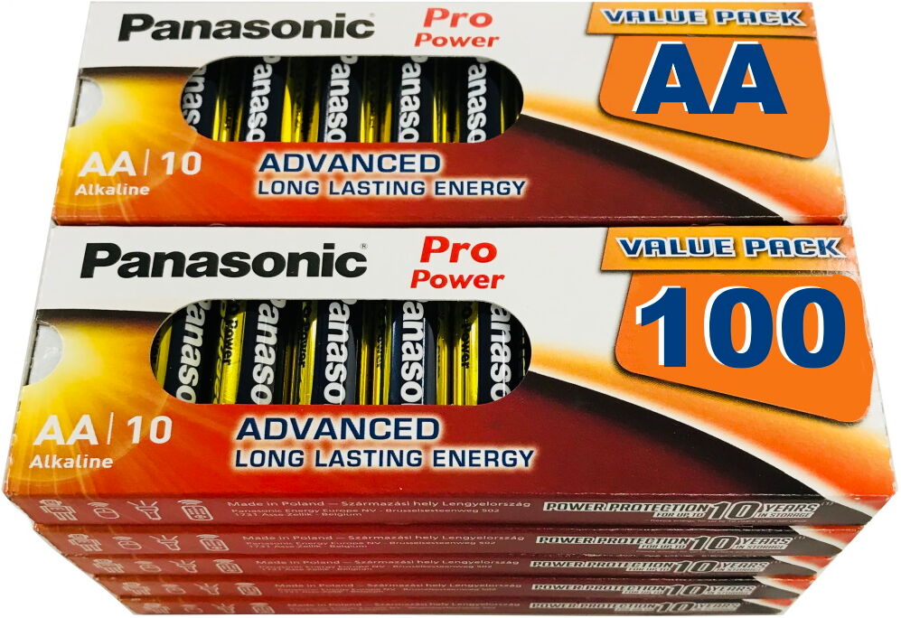 100 x Panasonic AA Pro Power Alkaline Batteries LR6 Bulk Box