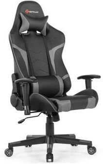 Costway Reclining Swivel Massage Gaming Chair with Lumbar Support-Gray