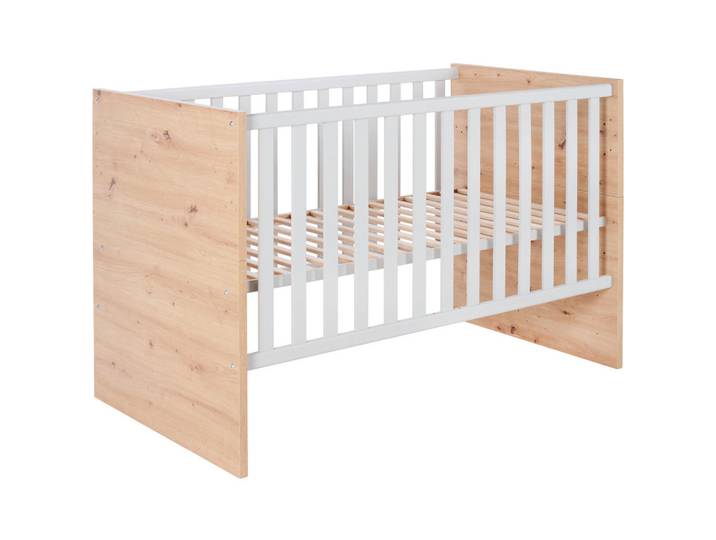 Jimmylee Gitterbett Leo, Grau, Eiche, 70x140 cm, DIN EN ISO 9001, zum Juniorbett umbaubar, höhenverstellbar, Aufbauanleitung im Karton, Lattenrost inklusive, Schlupfsprossen, Babymöbel, Babybetten, Gitterbett