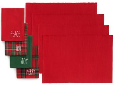 Threadmade Holiday Christmas Sentiments Placemat and Napkin Set of 8 (4 of Each)