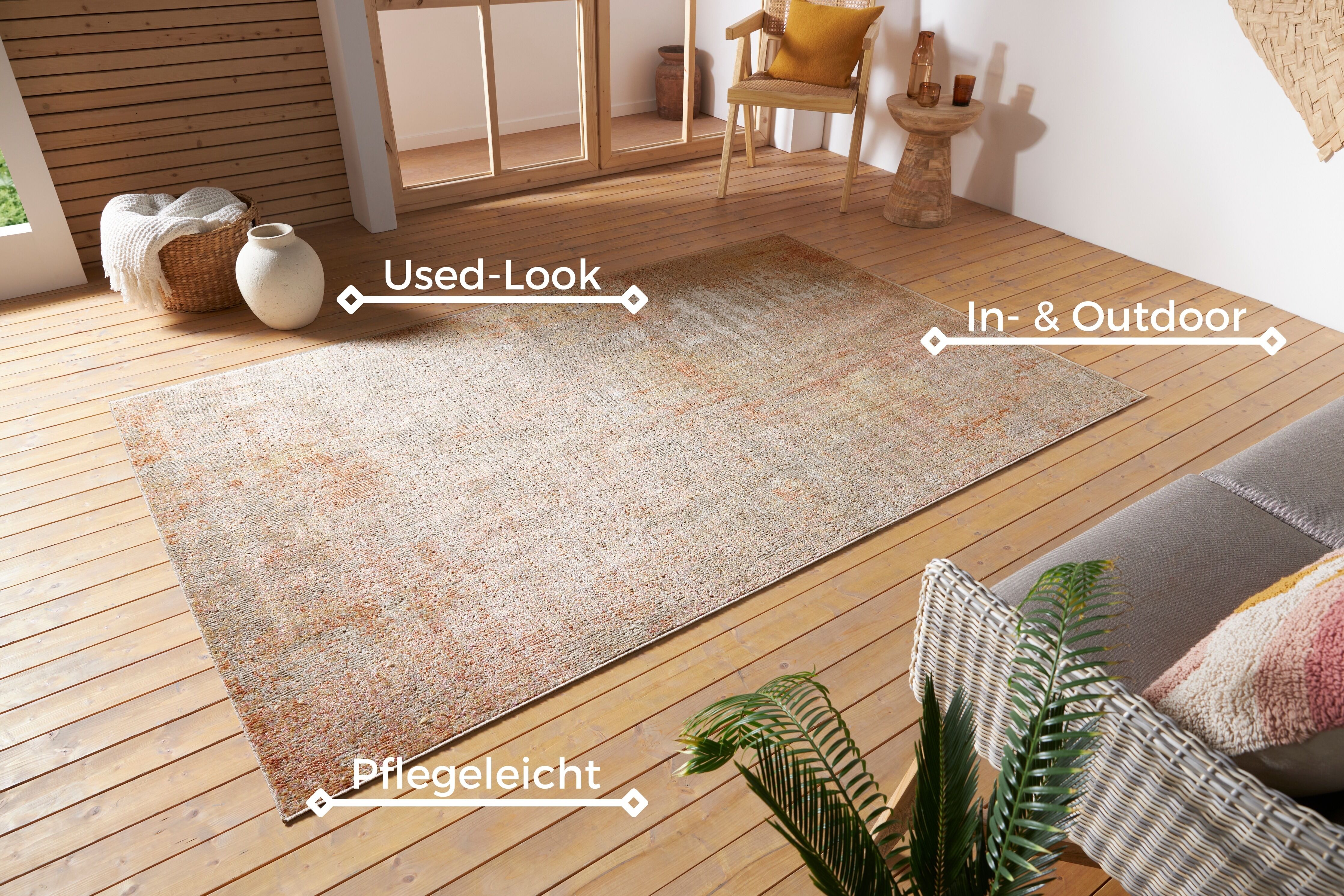 HANSE Home "Gizeh" rechteckig 3 mm Höhe In-& Outdoor, Läufer, Wetterfest, Balkon, Wohnzimmer, Orient creme,rot B : 75cm 1 Stk., 3mm, L: 120cm