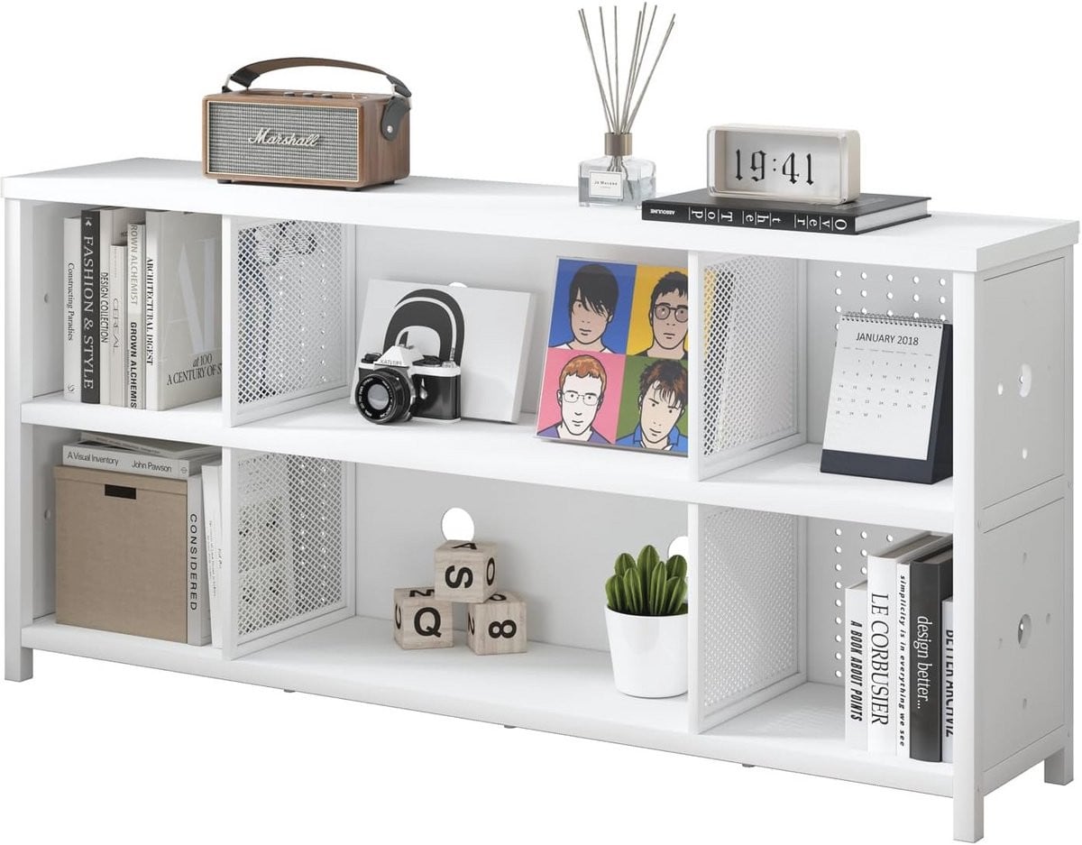Moderne Witte Horizontale Boekenkast met Verstelbare Planken voor Thuis en Kantoor