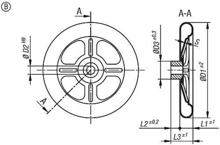 KIPP Handrad Form B 200 x 22H9 Edelstahl A4 1.4404 4-Speichen (K1876.0200X22)