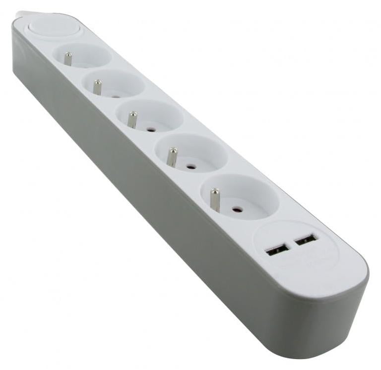 Prelungitor Chacon stekkerdoos met 5 stopcontacten en USB-poort, zwart, 1,5 meter