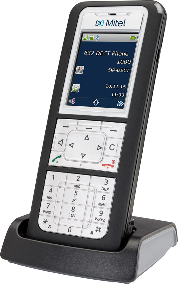 Mitel 632d v2, DECT-Telefon, Kabelloses Mobilteil, 200 Eintragungen, Schwarz, Silber