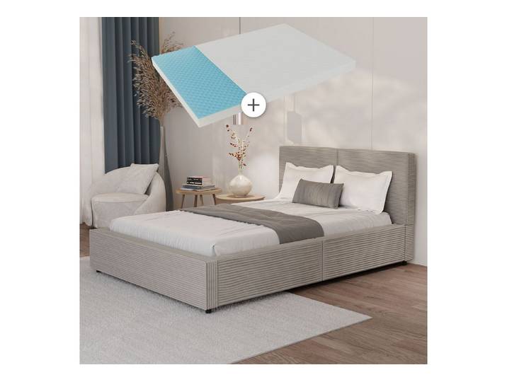 Juskys Polsterbett Salerno, Cord Design, bis 500 kg belastbar, Pflegeleicht mit Polsterung