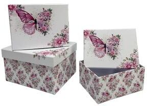 IH Casa Decor Rectangle Nesting Boxes Top Lid Butterfly & Flowers Set Of 3