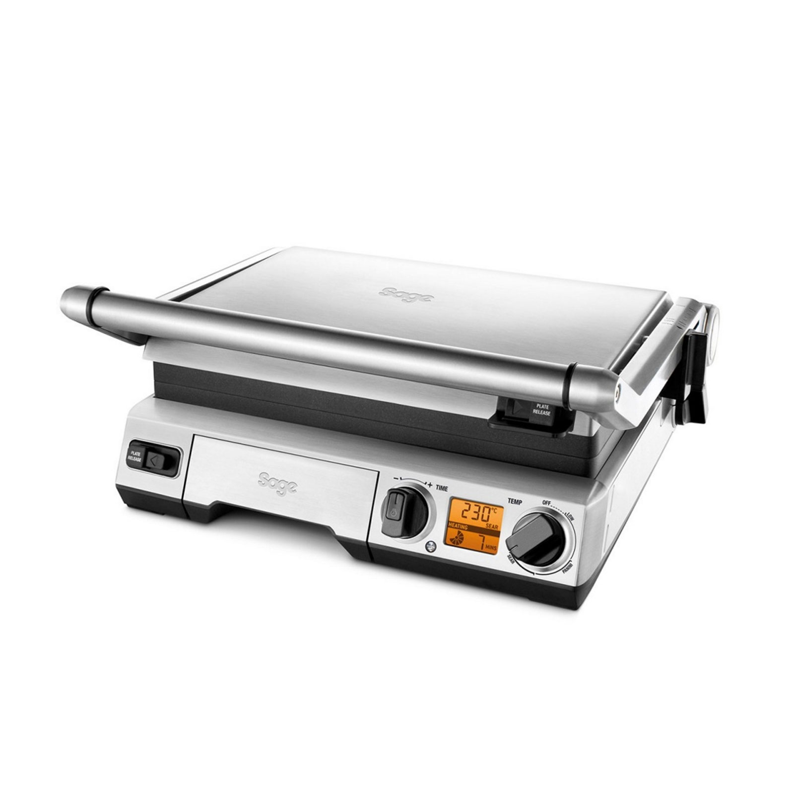 Sage the Smart Grill, Edelstahl, Aluminium, Edelstahl, Rechteckig, Drehregler, Scharnier, LCD