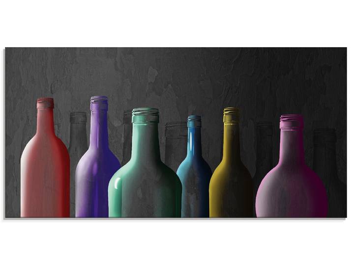 Glasbild ARTLAND Bunte Glasflaschen , bunt (farbe bild(er): bunt), B:100cm H:50cm, Bilder, Glasbild, in verschiedenen Grössen