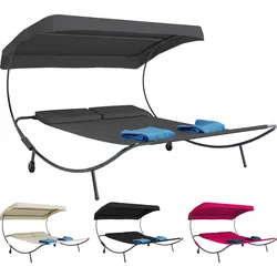 VCM Doppelliege mit Sonnendach, 180x200 cm, Gartenliege für 2 Personen, modernes Design, stabile Metallkonstruktion, Outdoor Relaxliege - Bindox