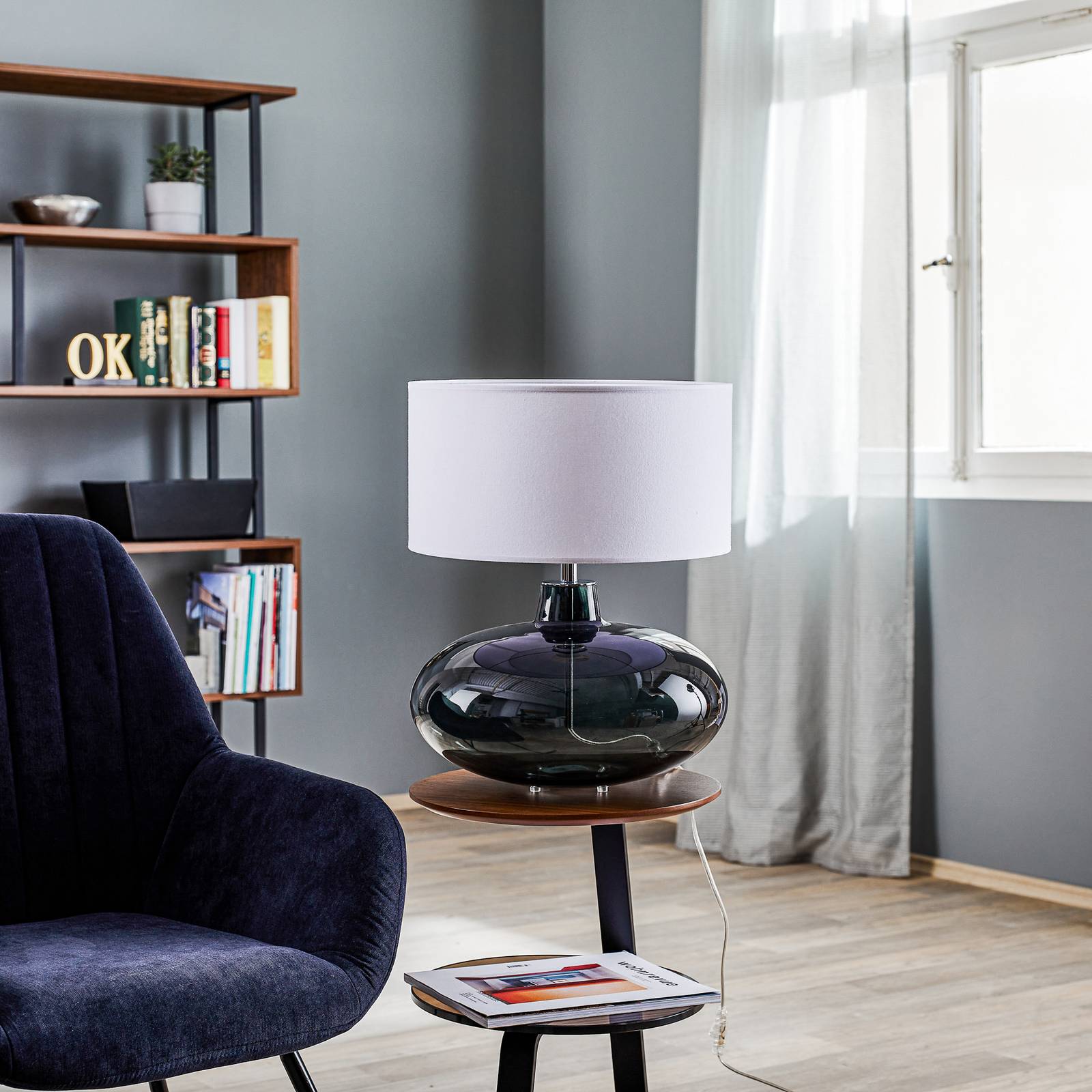Table Lamp Skien Argon, Alu / grey / zinc, Living / Dining Room, Glass, Modern, Table Lamp