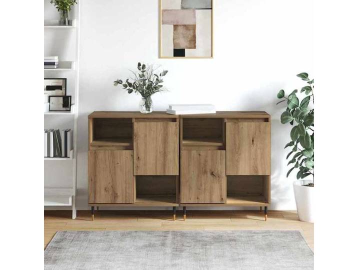 Marron Commode Salon CHIC Buffets 2 pcs Enfilade rangement chêne artisanal 120x35x70 cm N9699