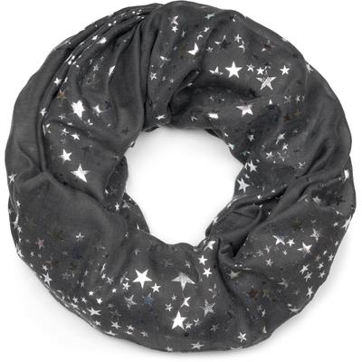 Loop STYLEBREAKER "Loop Schal mit Metallic Sterne Print", Damen, grau (dunkelgrau), Obermaterial: 50% Viskose CV. 50% Baumwolle CO., Modisch, Modetücher Loop