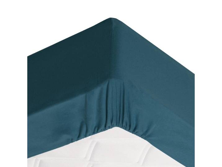 Drap-housse grand bonnet en coton bleu canard 180x200x32cm