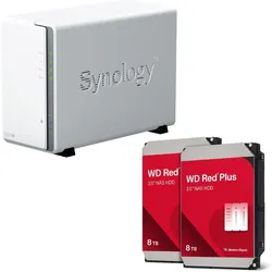 Synology DiskStation DS223J 2 Einschübe NAS-Server Leergehäuse + 16TB WD Red Plus SATA 3.5"" Festpla (2 x 8 TB, WD Red Plus), NAS