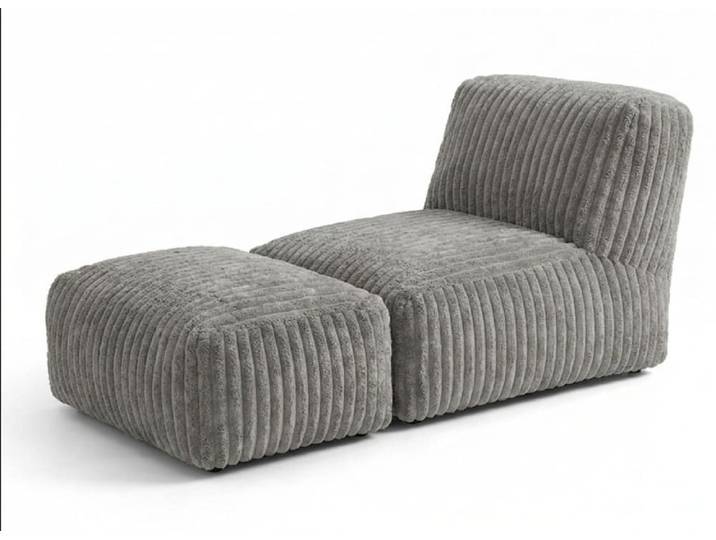 Méridienne capitonnée en flanelle gris claire, chaise longue